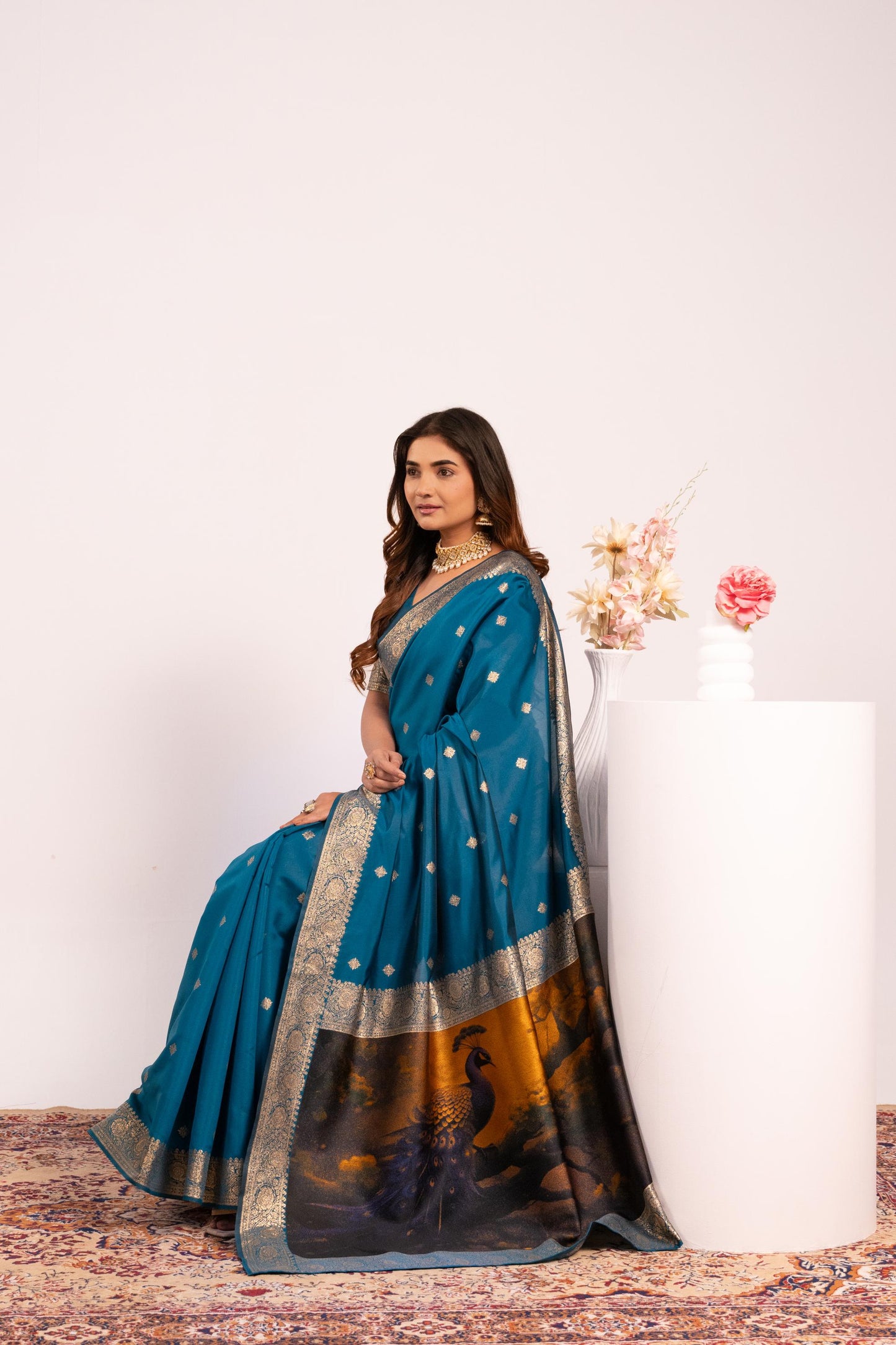 Traditional Paithani Saree with Zari Butti & Storytelling Pallu - FIROZI