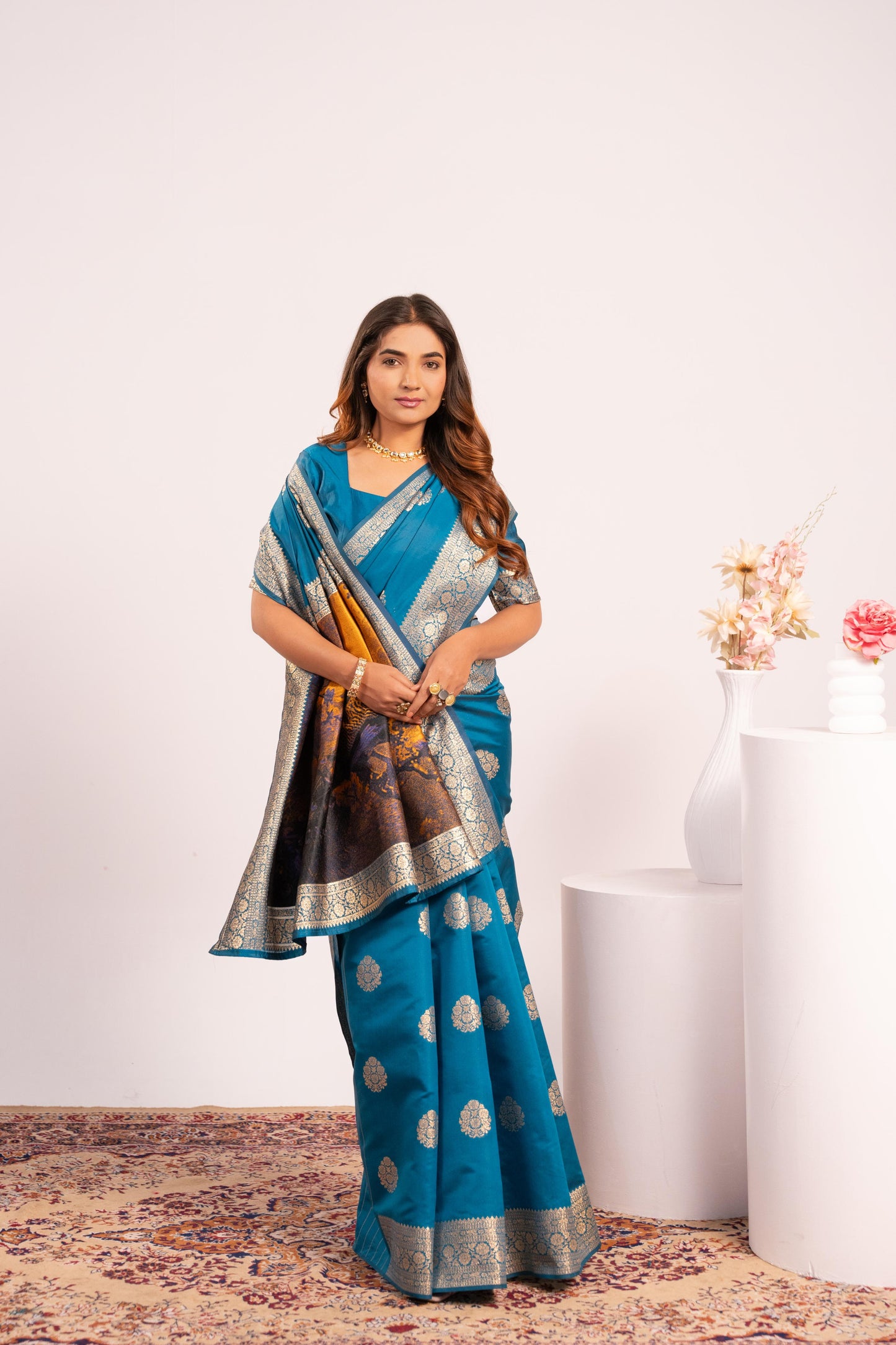 Handloom Banarasi Paithani Silk Saree with Artistic Peacock Pallu - FIROZI