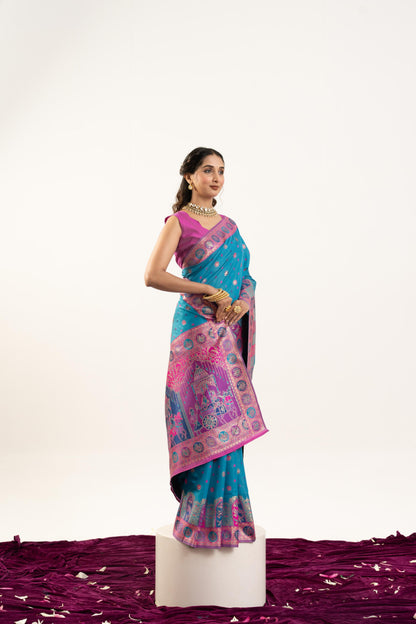 PURE SOFT PASHMINA SILK SAREE - FIROZI