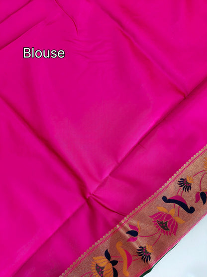 Paithani Silk Saree with Floral Motifs and Zari Pallu - GREEN