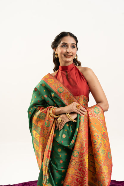 PURE SOFT PASHMINA SILK SAREE - GREEN