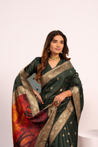 Traditional Paithani Saree with Zari Butti & Storytelling Pallu - GREEN