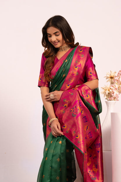 Pure Banarasi Paithani Silk Saree - GREEN