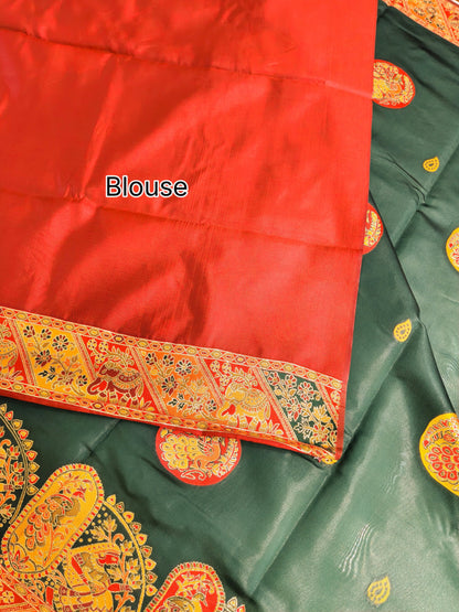 PURE SOFT RAJWADI PASHMINA SILK SAREE - GREEN
