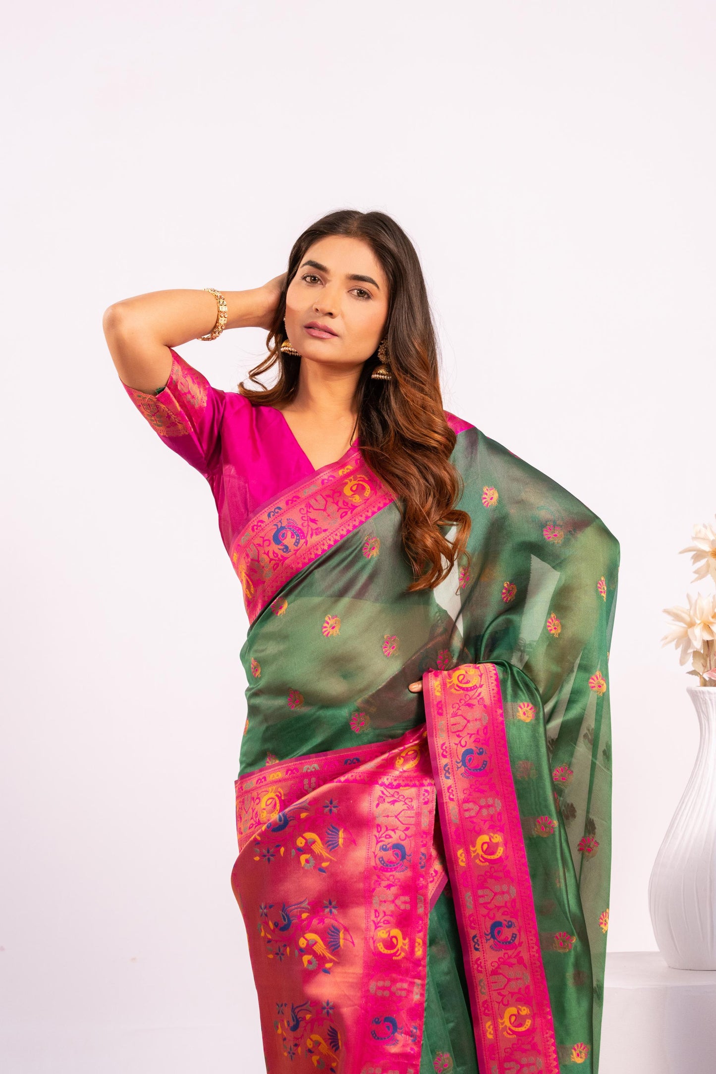 Classic Banarasi Paithani with Traditional Zari - GREEN