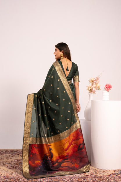 Traditional Paithani Saree with Zari Butti & Storytelling Pallu - GREEN