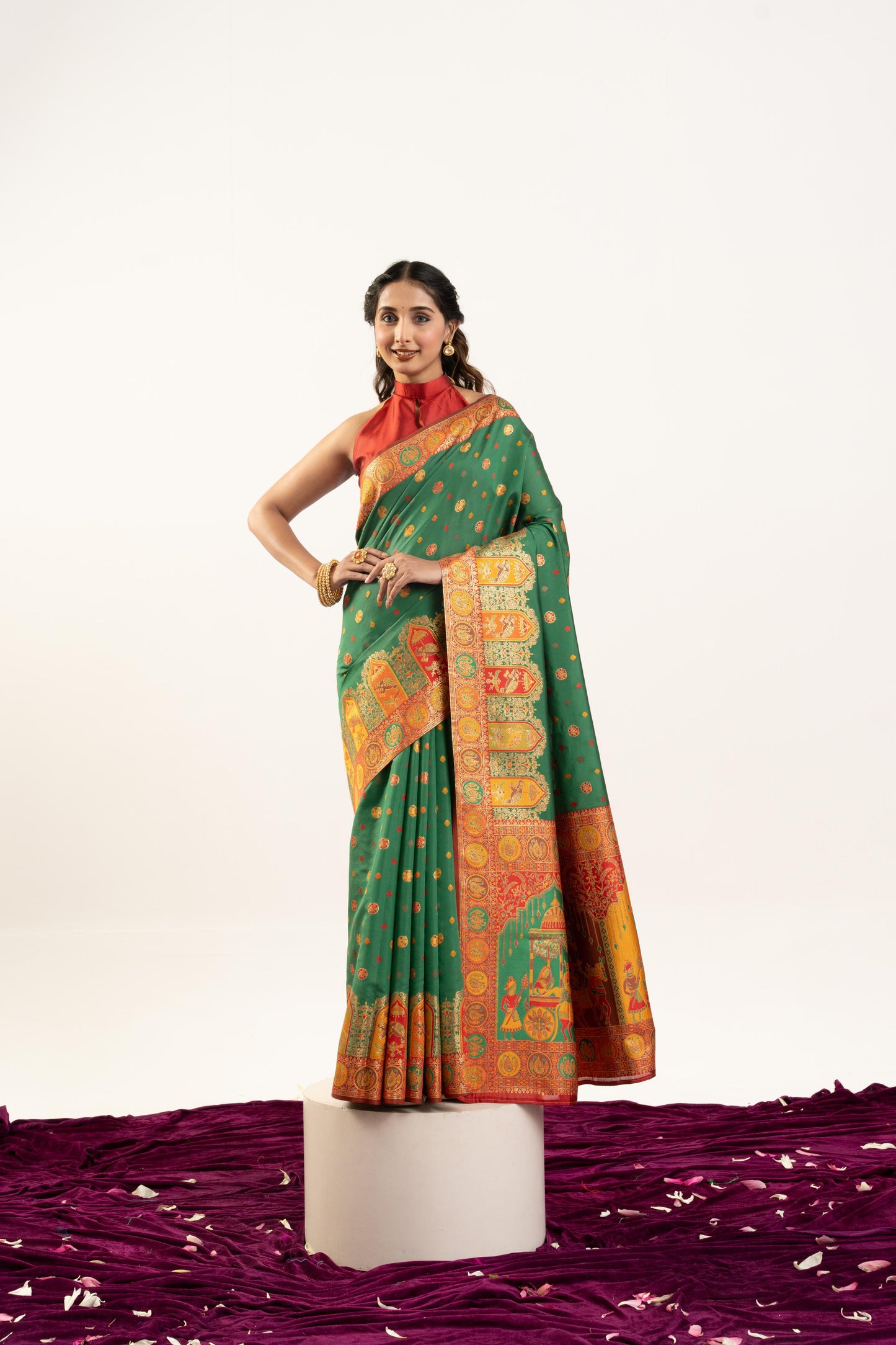 PURE SOFT PASHMINA SILK SAREE - GREEN