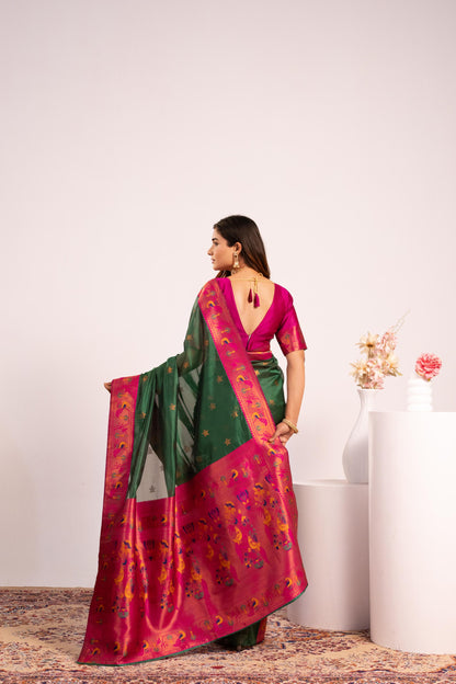 Pure Banarasi Paithani Silk Saree - GREEN