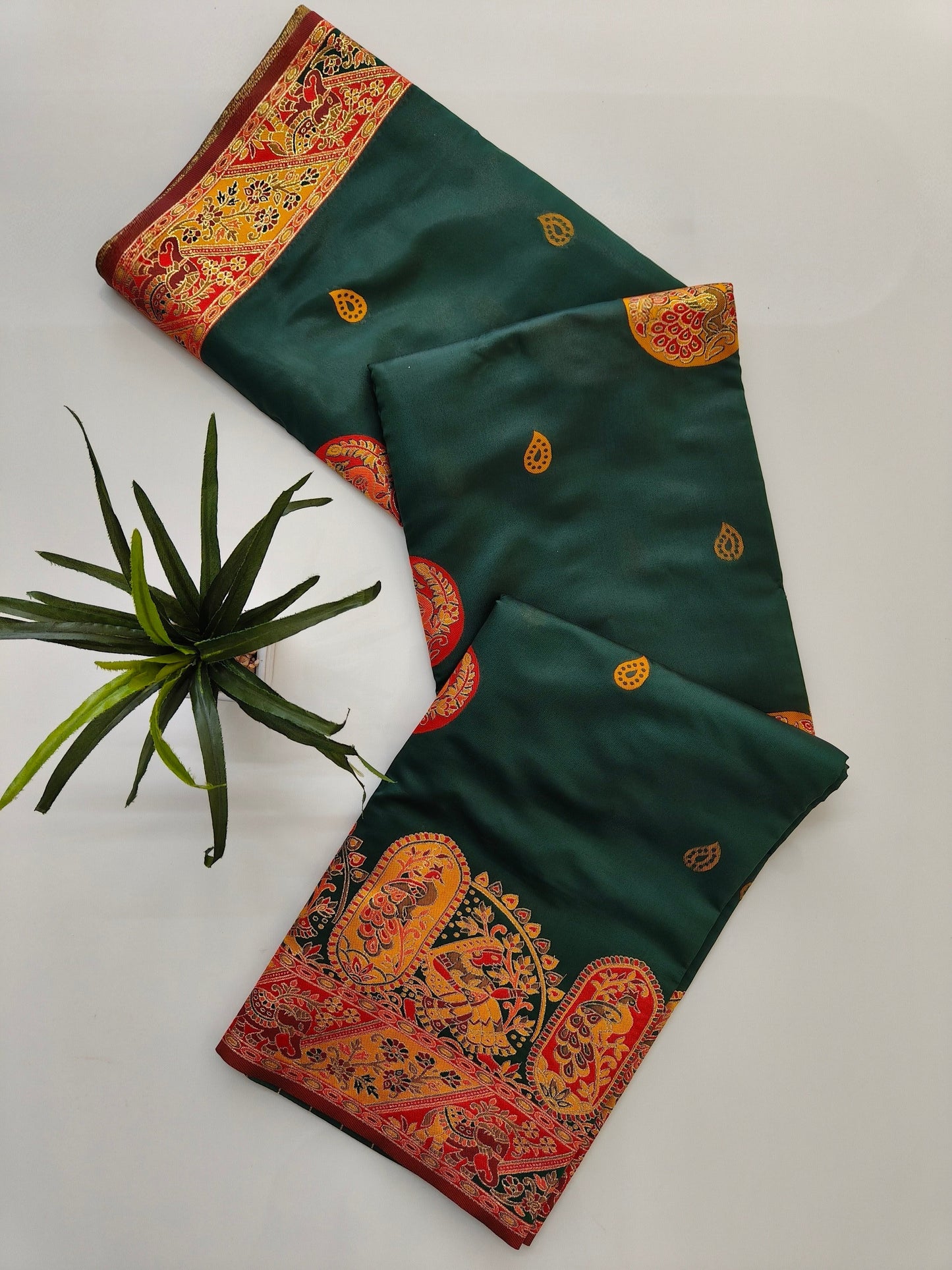 PURE SOFT RAJWADI PASHMINA SILK SAREE - GREEN