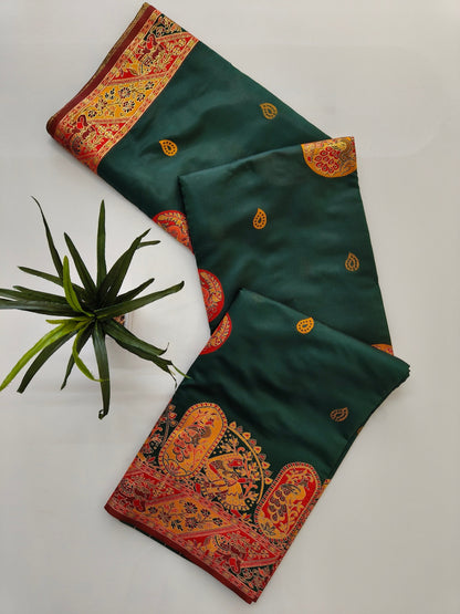 PURE SOFT RAJWADI PASHMINA SILK SAREE - GREEN