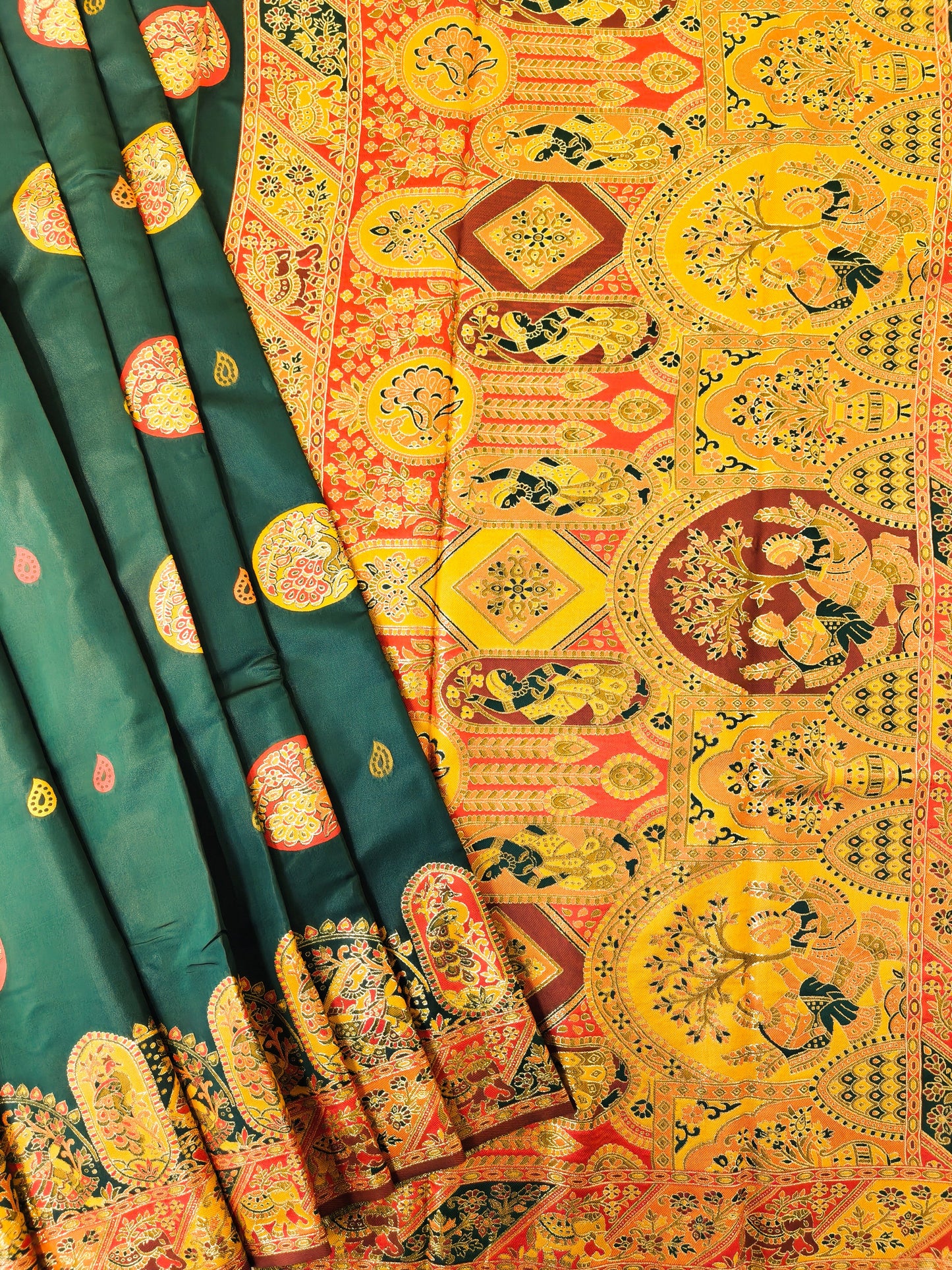 PURE SOFT RAJWADI PASHMINA SILK SAREE - GREEN