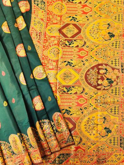 PURE SOFT RAJWADI PASHMINA SILK SAREE - GREEN