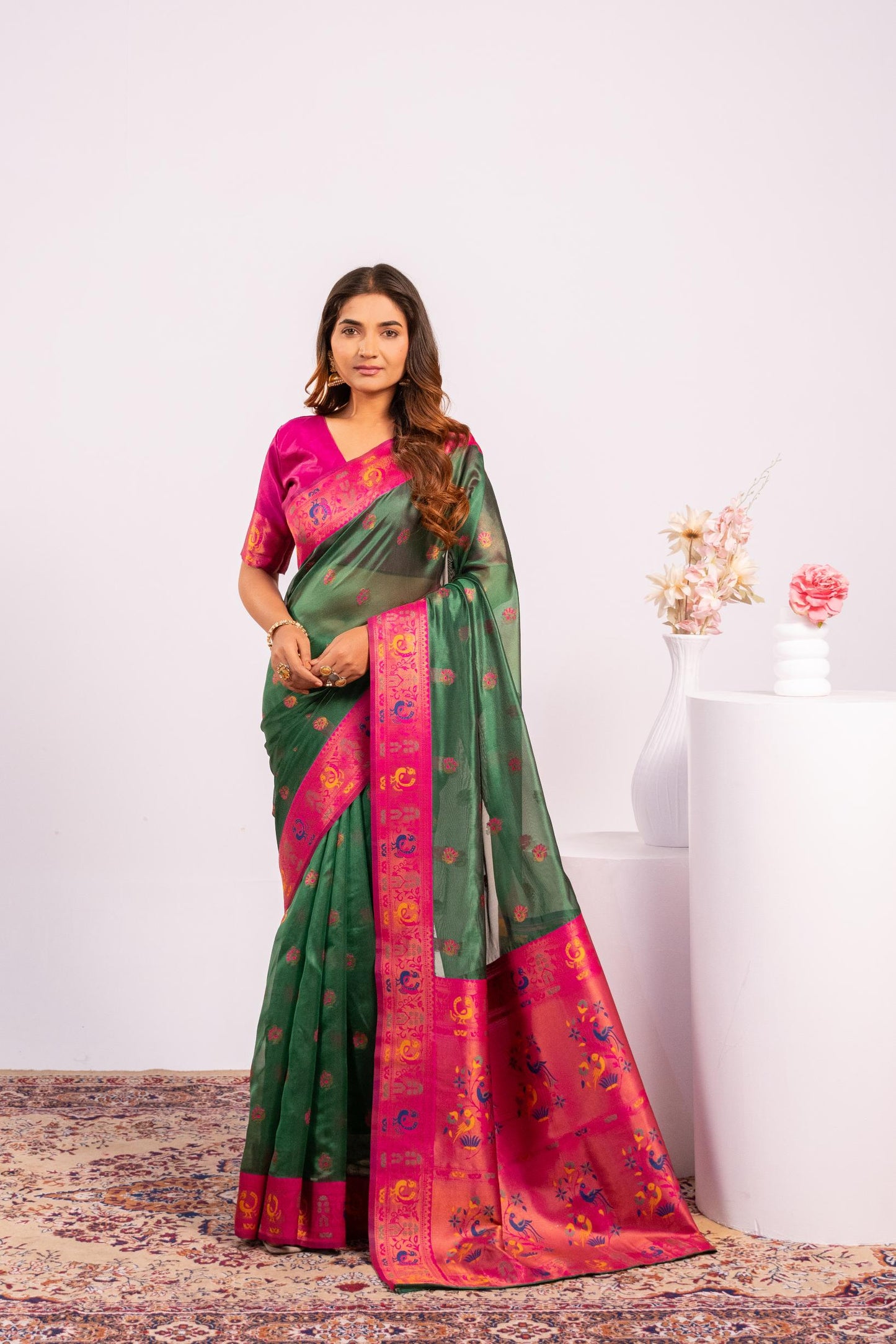 Classic Banarasi Paithani with Traditional Zari - GREEN