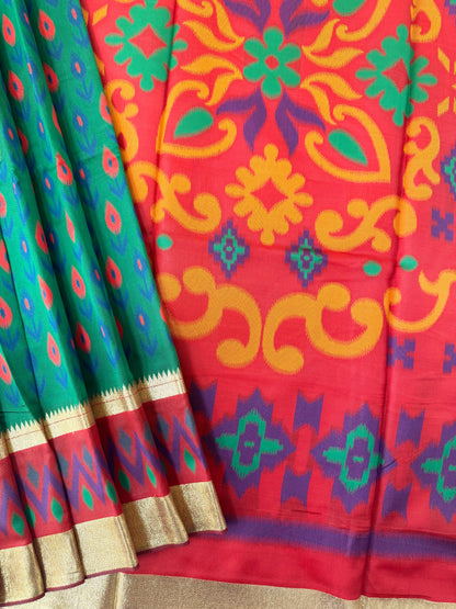 POCHAMPALLY IKKAT SILK SAREE -  GREEN