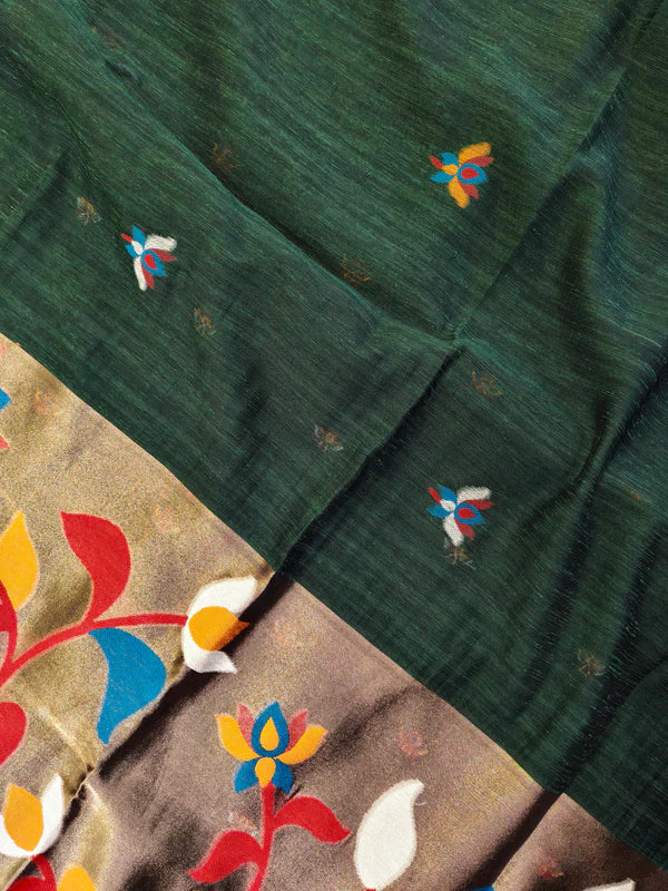 PURE MUSLIN LINEN ZARI JAMDANI SAREE-GREEN