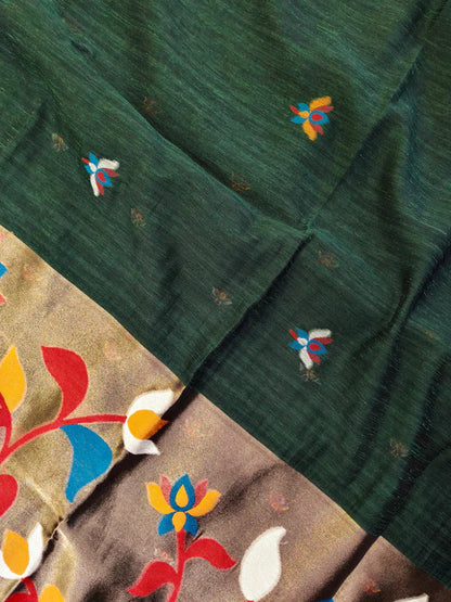 PURE MUSLIN LINEN ZARI JAMDANI SAREE-GREEN