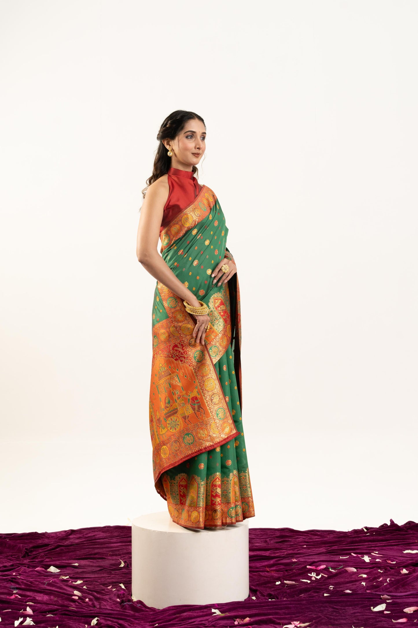 PURE SOFT PASHMINA SILK SAREE - GREEN