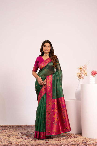 Pure Banarasi Paithani Silk Saree - GREEN