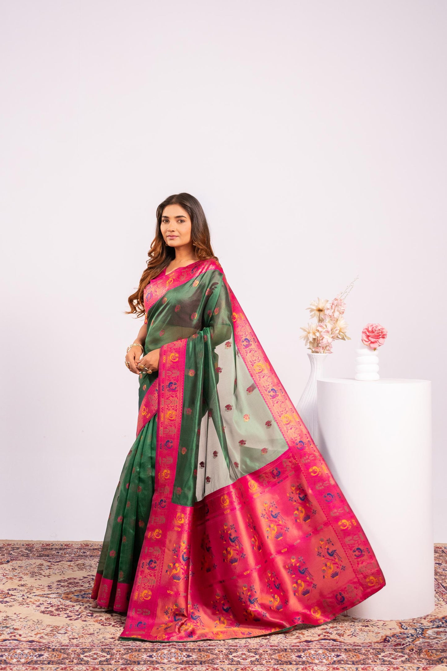 Classic Banarasi Paithani with Traditional Zari - GREEN