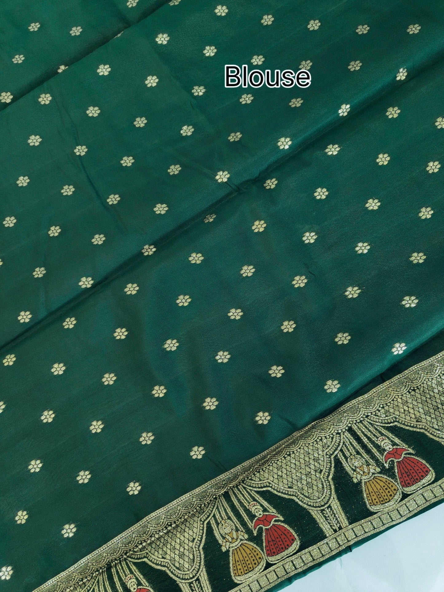 SOFT BANARASI PASHMINA  SAREE WITH ZARI BORDER -  GREEN