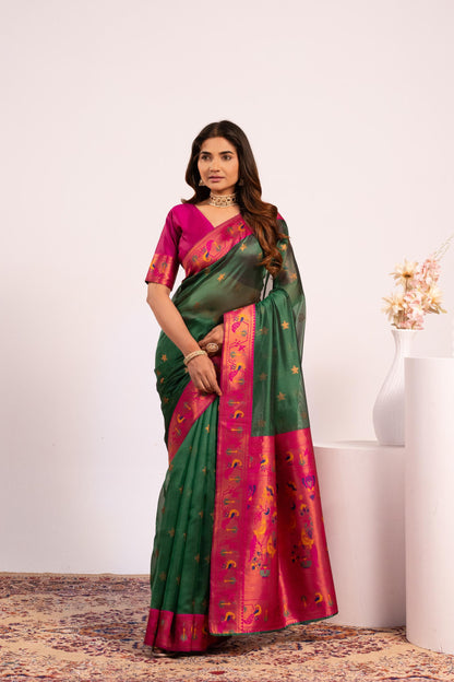 Pure Banarasi Paithani Silk Saree - GREEN