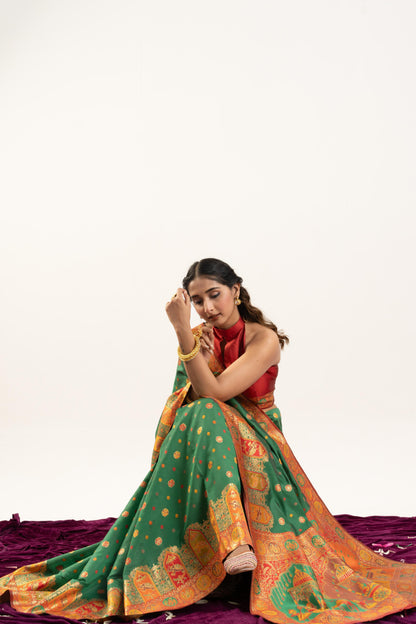 PURE SOFT PASHMINA SILK SAREE - GREEN