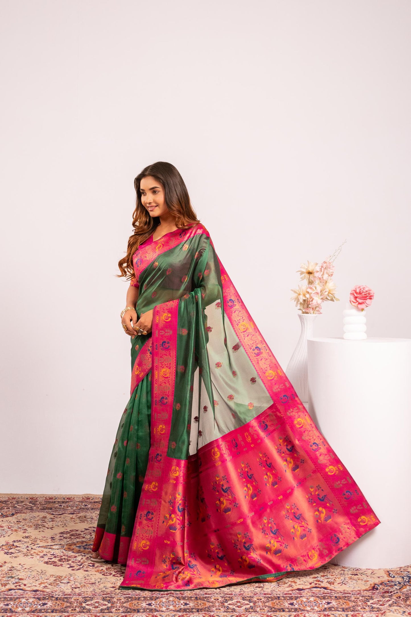 Classic Banarasi Paithani with Traditional Zari - GREEN