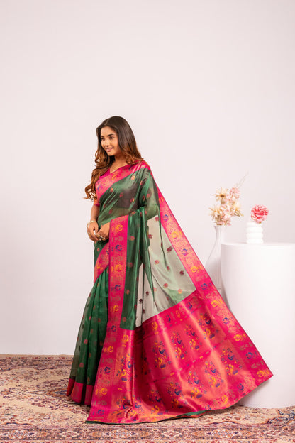 Classic Banarasi Paithani with Traditional Zari - GREEN