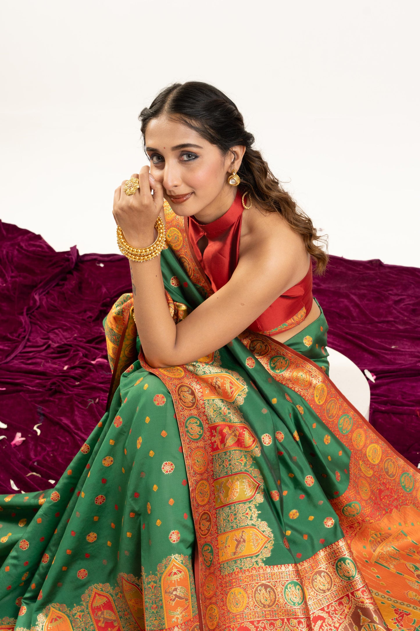 PURE SOFT PASHMINA SILK SAREE - GREEN