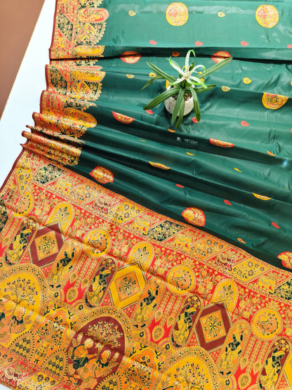 PURE SOFT RAJWADI PASHMINA SILK SAREE - GREEN