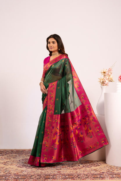 Pure Banarasi Paithani Silk Saree - GREEN
