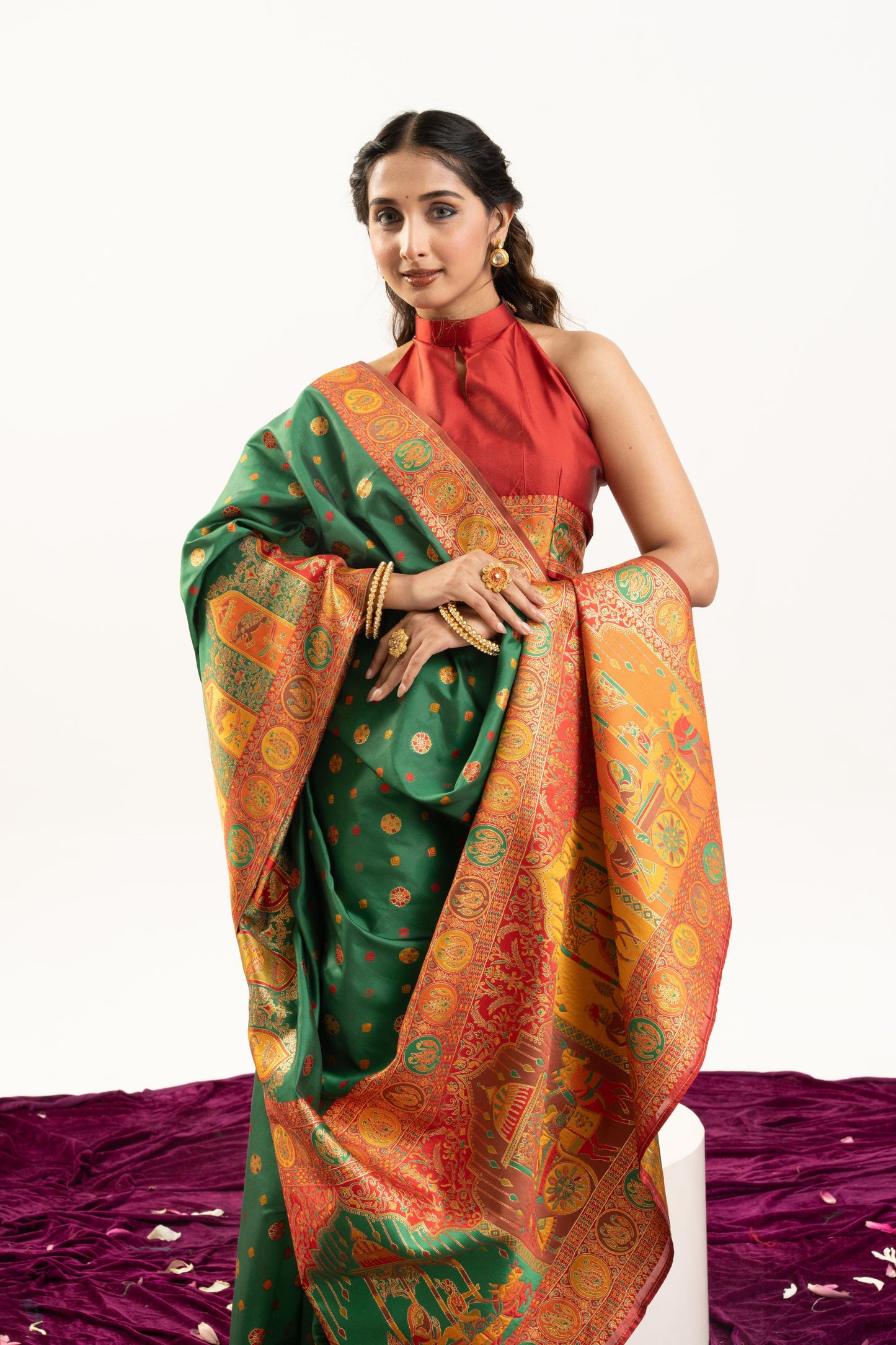 PURE SOFT PASHMINA SILK SAREE - GREEN