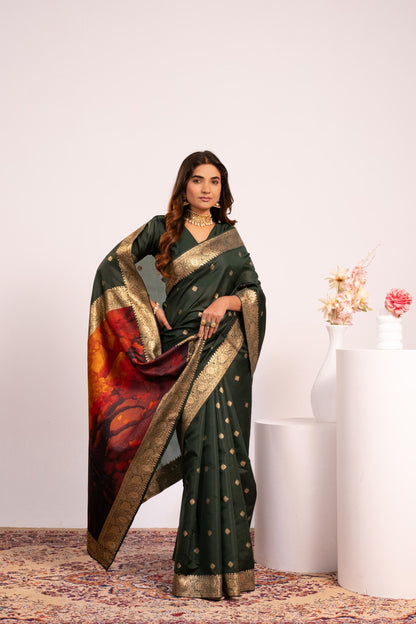 Traditional Paithani Saree with Zari Butti & Storytelling Pallu - GREEN