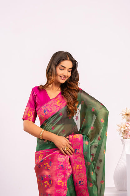 Classic Banarasi Paithani with Traditional Zari - GREEN