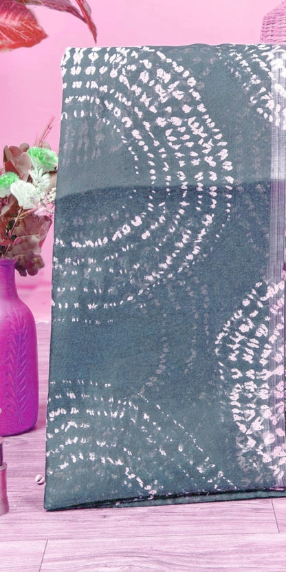 Soft Linen Cotton Heritage Print Saree for Women - Grey