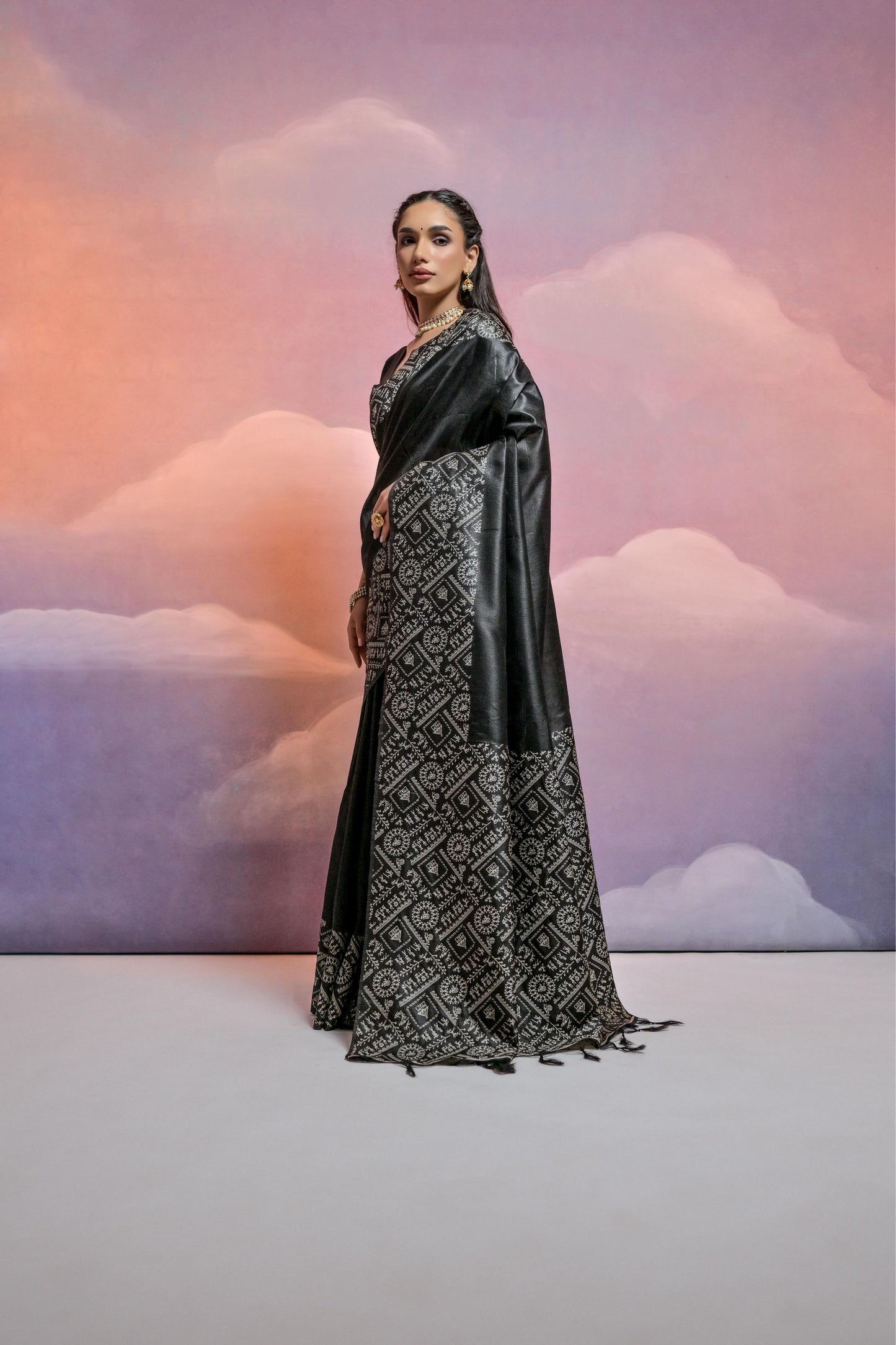 Banglori Handloom raw silk saree - BLACK