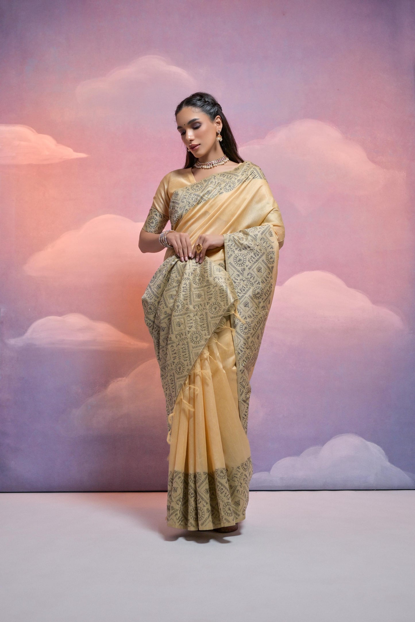 Banglori Handloom raw silk saree - CHIKU