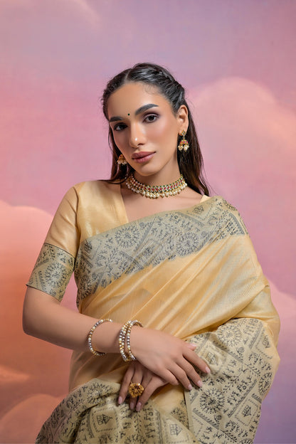 Banglori Handloom raw silk saree - CHIKU
