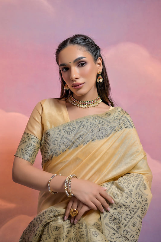 Banglori Handloom raw silk saree - CHIKU