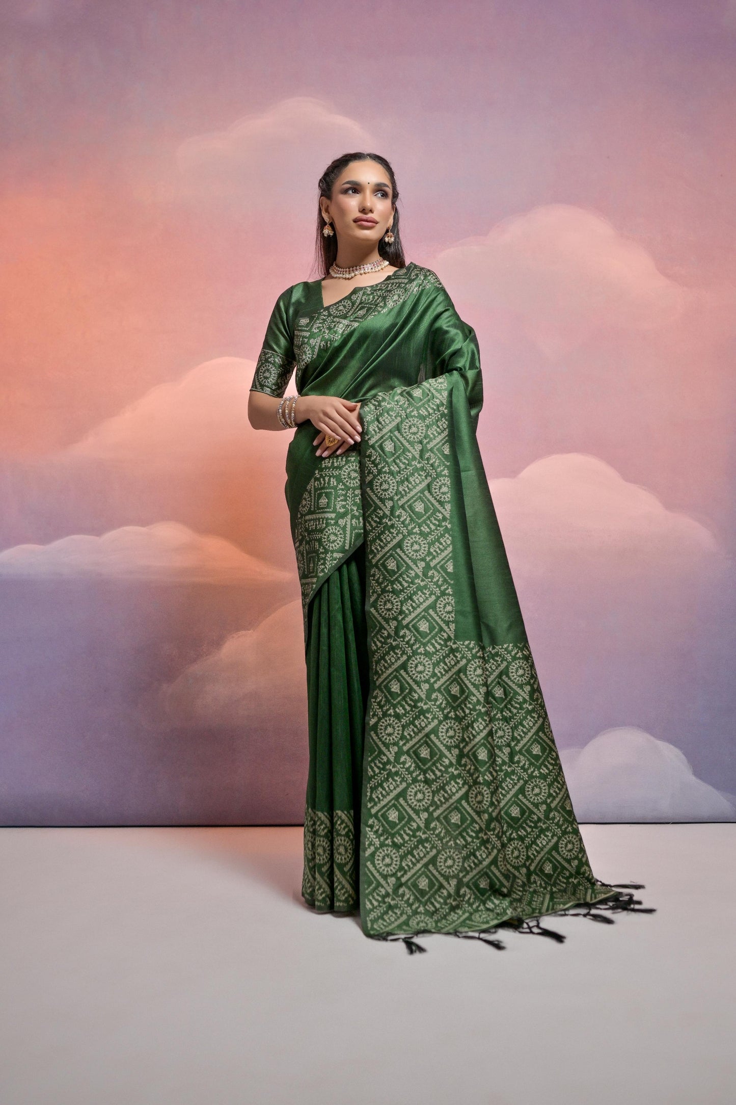 Banglori Handloom raw silk saree - BT GREEN
