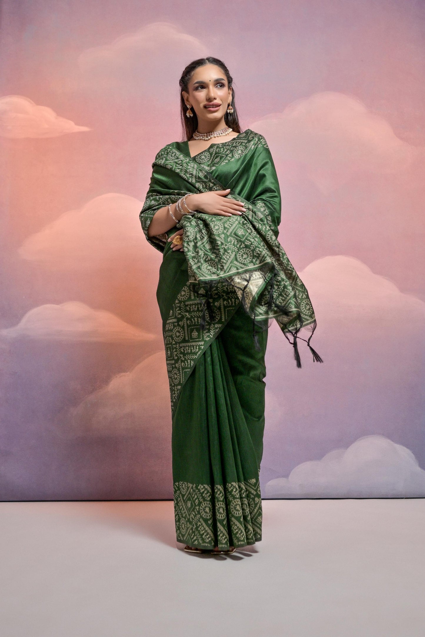 Banglori Handloom raw silk saree - BT GREEN