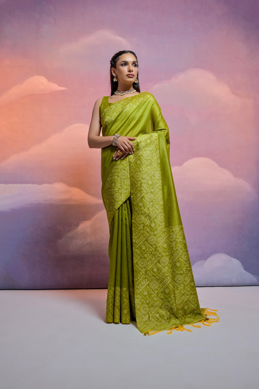 Banglori Handloom raw silk saree - MEHNDI
