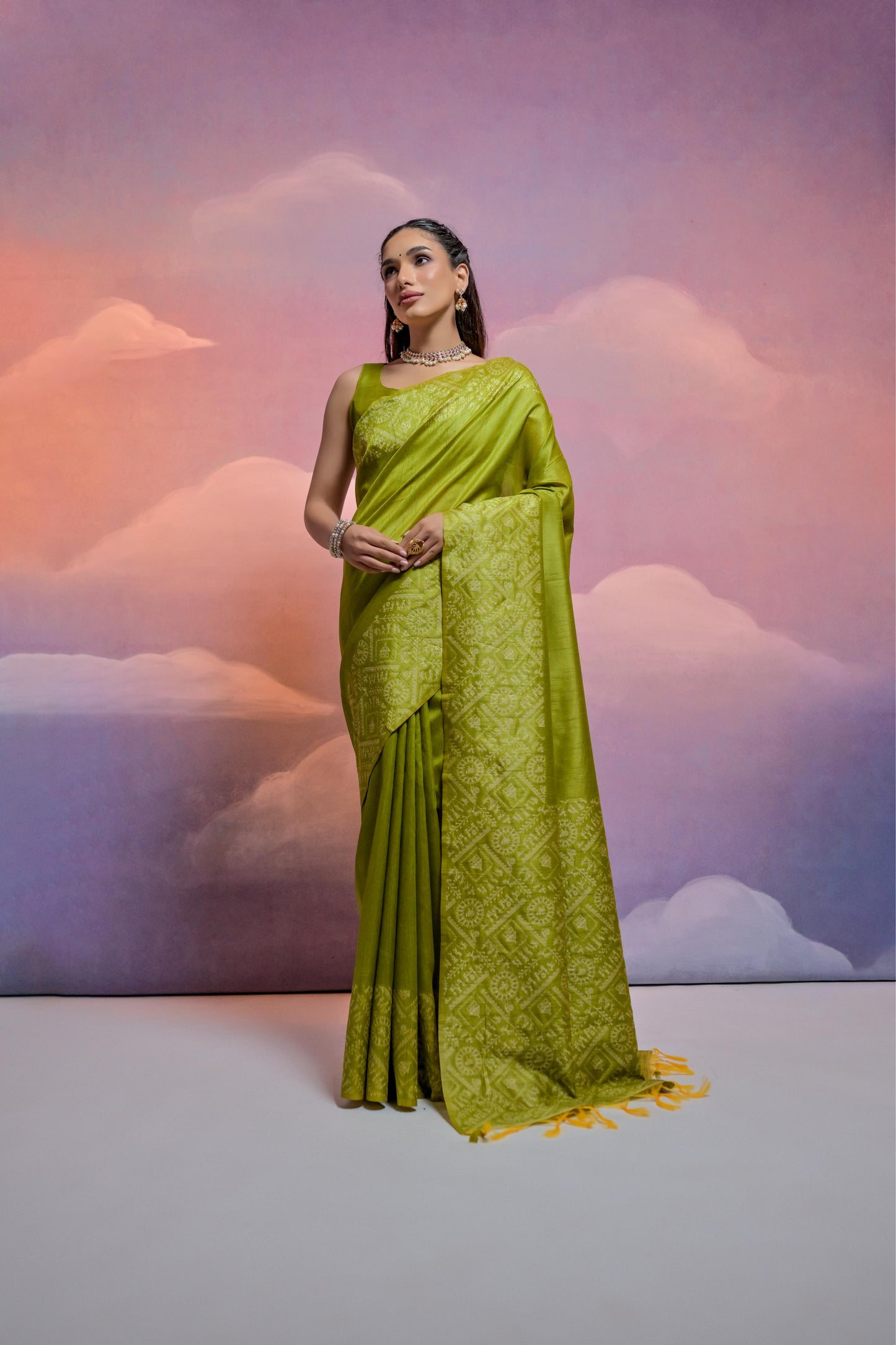 Banglori Handloom raw silk saree - MEHNDI