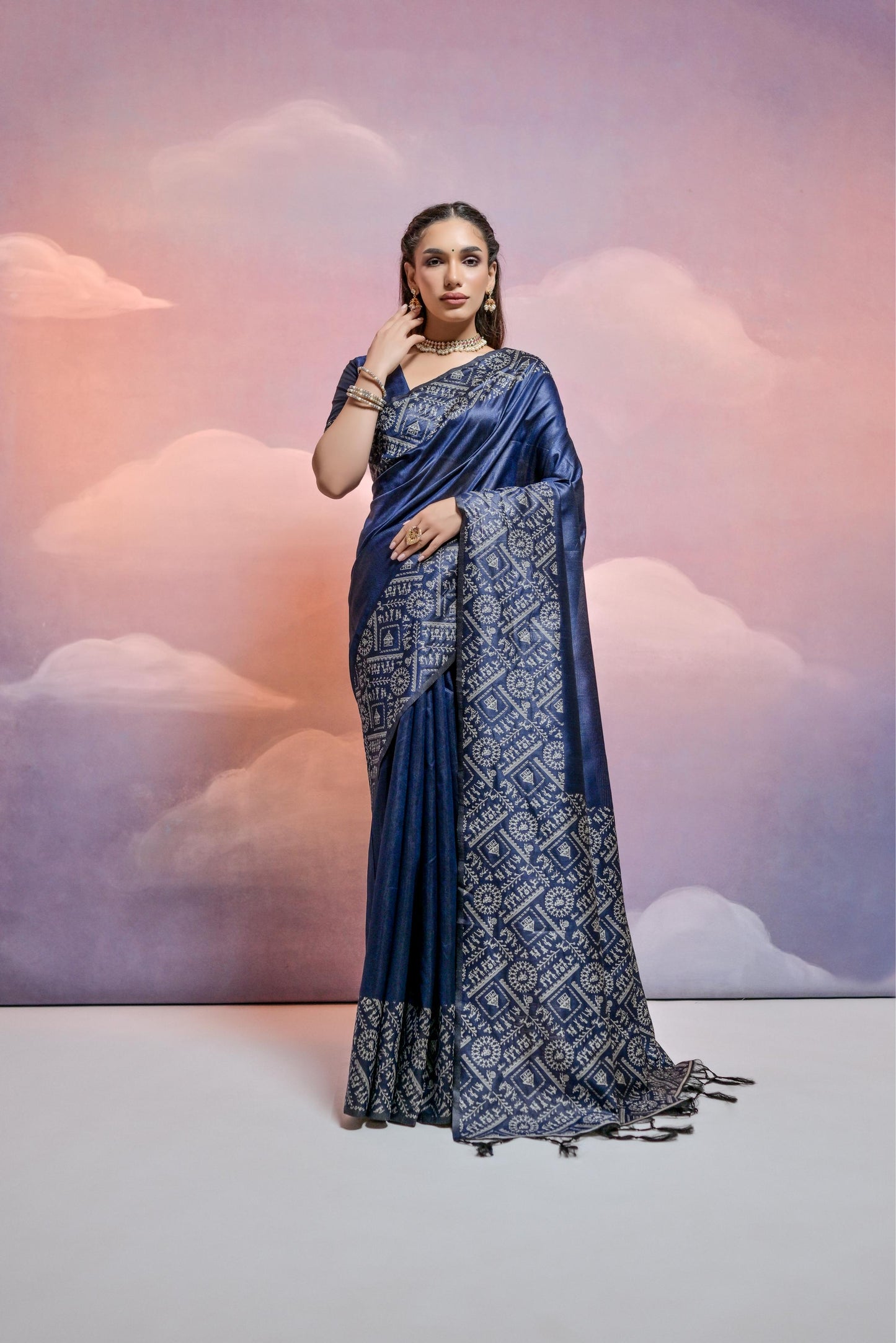 Banglori Handloom raw silk saree - N.BLUE