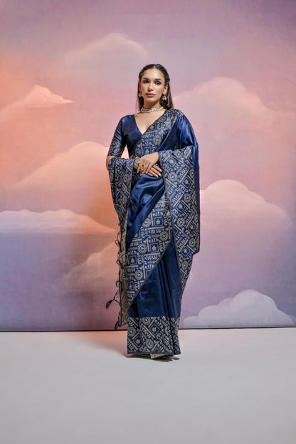 Banglori Handloom raw silk saree - N.BLUE