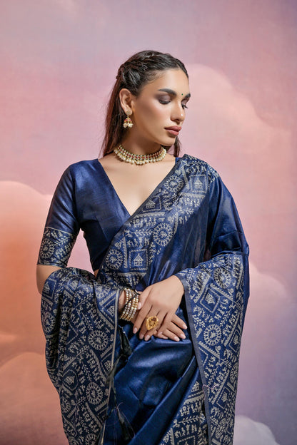 Banglori Handloom raw silk saree - N.BLUE