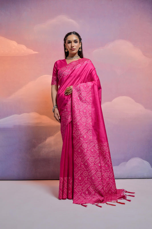 Banglori Handloom raw silk saree - PINK