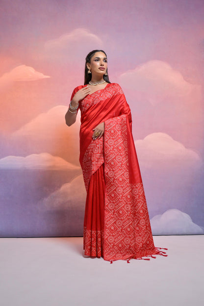 Banglori Handloom raw silk saree - RED