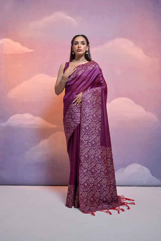 Banglori Handloom raw silk saree - WINE