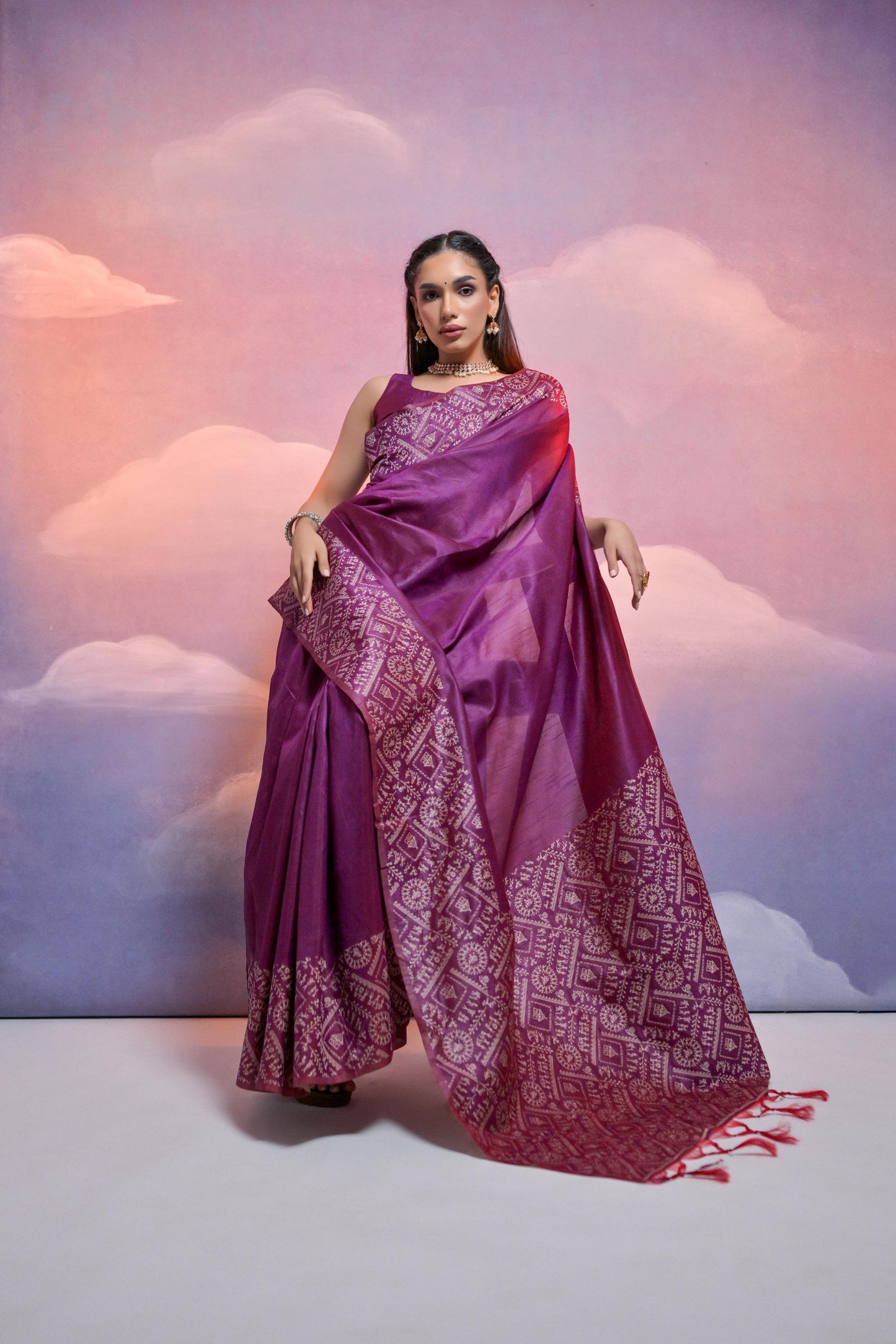 Banglori Handloom raw silk saree - WINE